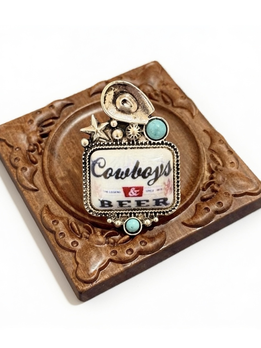 Vintage inspired ring - Cowboys & Beer • new! • stretch band